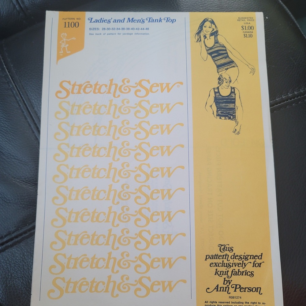 Vintage Stretch & Sew Pattern 1100 Ann Person Tank Top Uncut Size 28-46